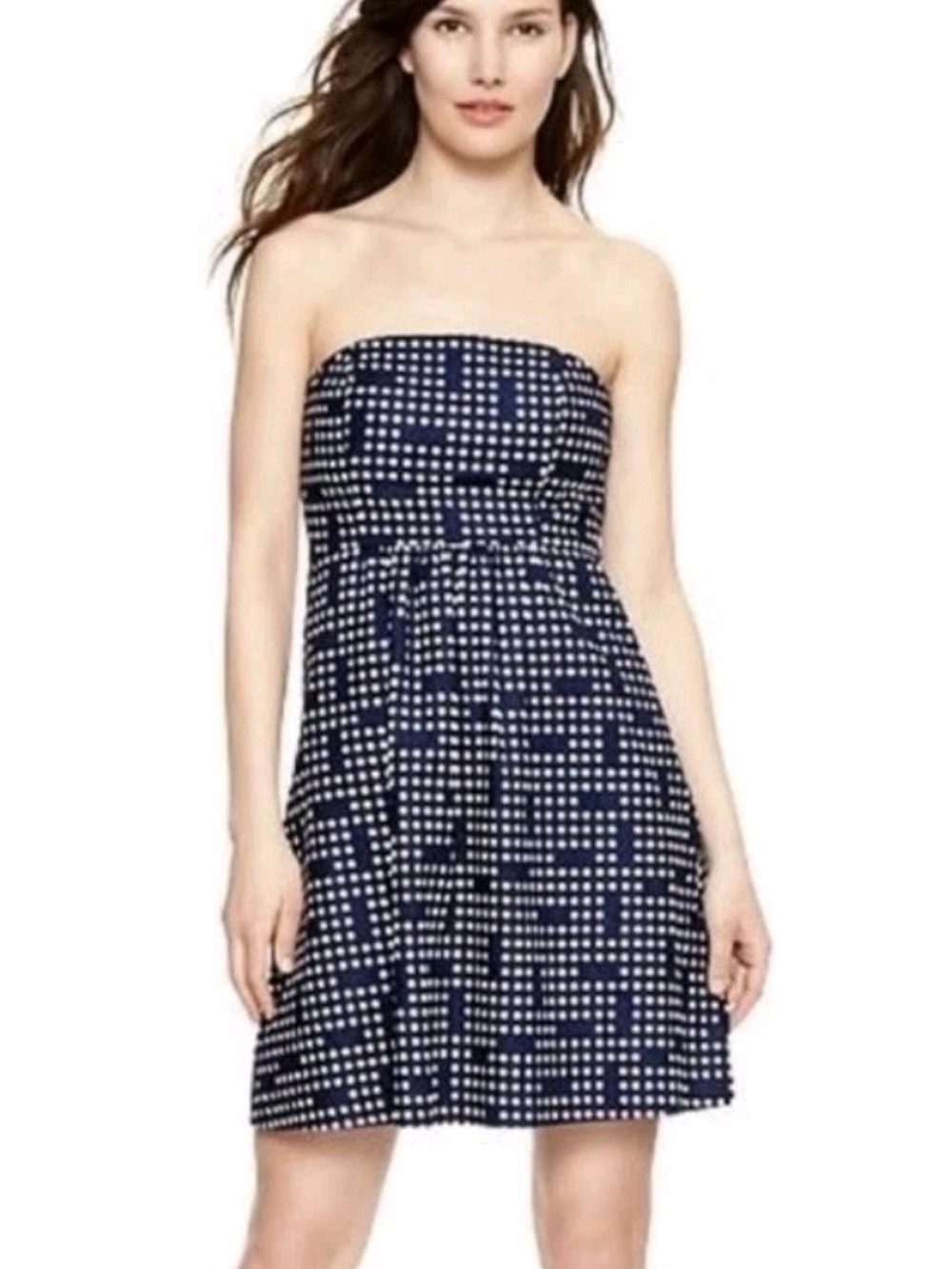 GAP Cotton Linen Navy And White Strapless Polka Dot Sundress Size 4
